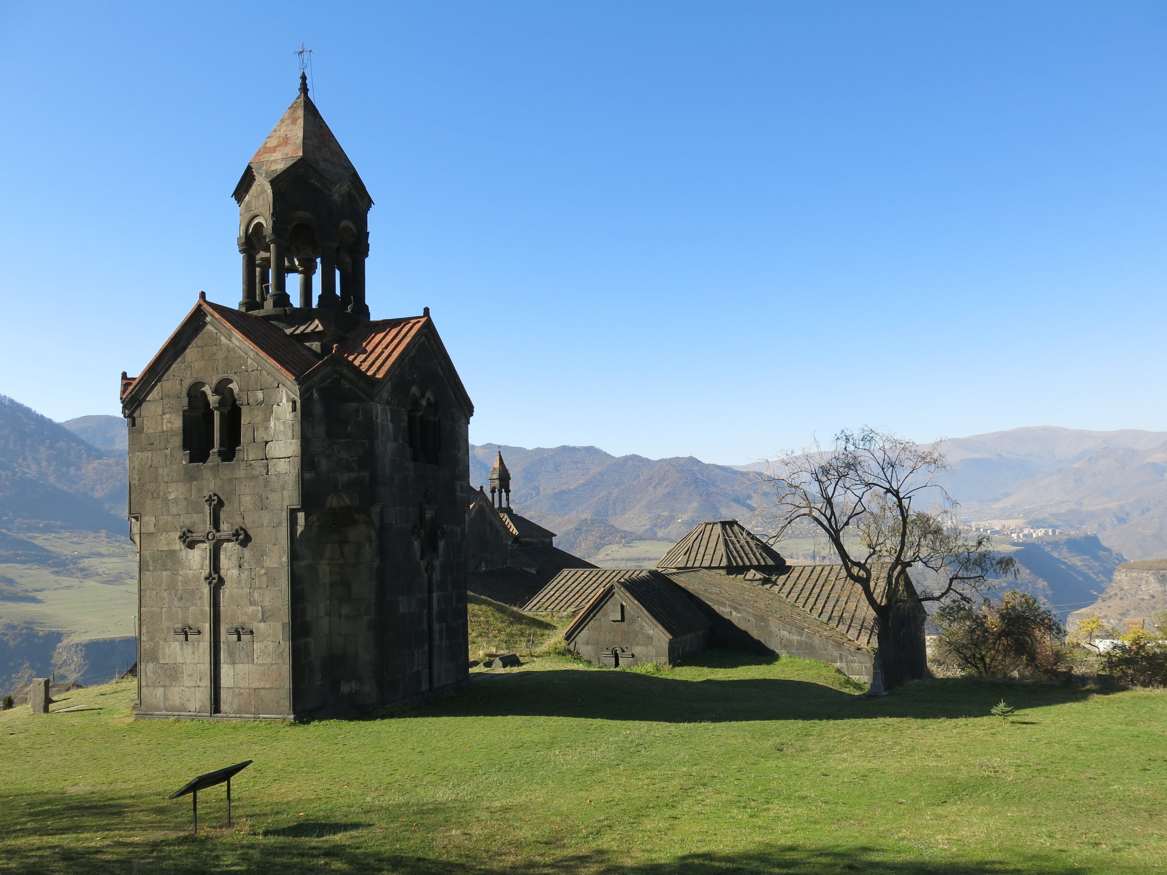 Ancient church with a bell tower in a mountainous landscape, HaghPat