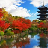 To-ji Temple in Kyoto features Japan's tallest wooden pagoda, a UNESCO site built in 796, and hosts a vibrant flea market.